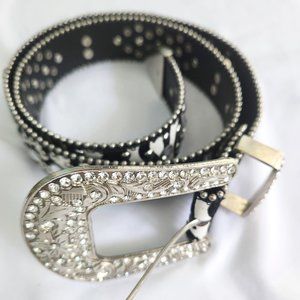 Women's Zebra Belt with Rhinestones Crosses and Silver Studs Size M